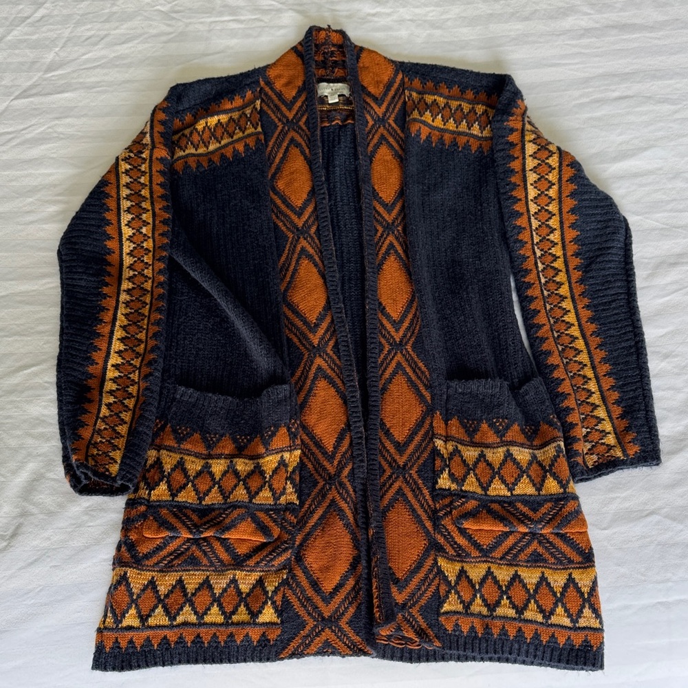 Lucky Brand Orange and Blue Knit Cardigan